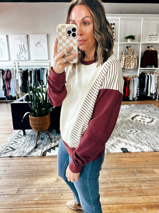 Freya Striped Color Sweatshirt-Tops Basic Print-VerClare Boutique
