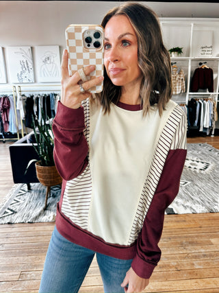 Freya Striped Color Sweatshirt-Tops Basic Print-VerClare Boutique