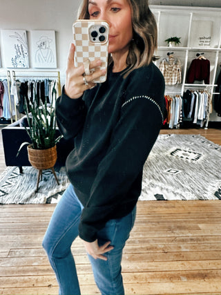 Adria Contrast Stitch Textured Top-Tops Basic Print-VerClare Boutique