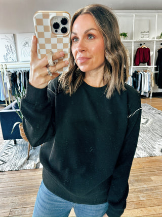 Adria Contrast Stitch Textured Top-Tops Basic Print-VerClare Boutique