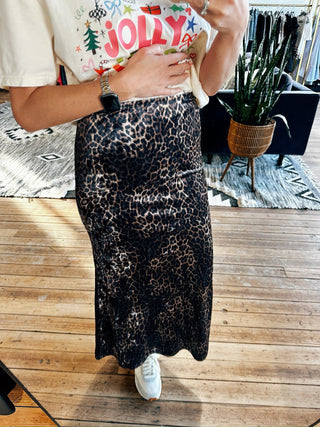 Midnight Velvet Leopard Skirt-Bottoms-VerClare Boutique