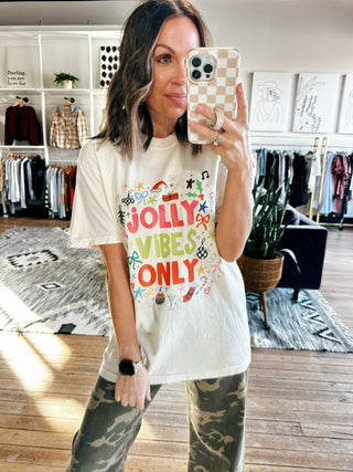 Jolly Vibes Only Graphic Tee-Tops Basic Print-VerClare Boutique