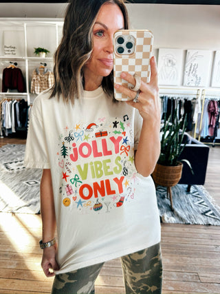 Jolly Vibes Only Graphic Tee-Tops Basic Print-VerClare Boutique