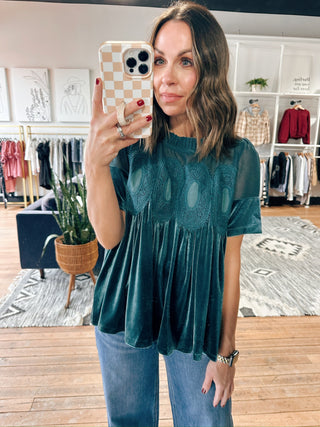 Alira Velvet Lace Babydoll Top-Tops Casual-VerClare Boutique