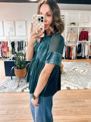 Alira Velvet Lace Babydoll Top-Tops Casual-VerClare Boutique