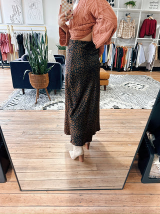 Leopard Satin Skirt-Bottoms-VerClare Boutique