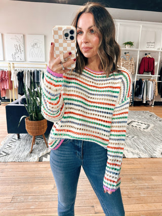 Brisa Striped Crochet Sweater-Sweaters-VerClare Boutique