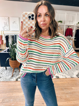 Brisa Striped Crochet Sweater-Sweaters-VerClare Boutique