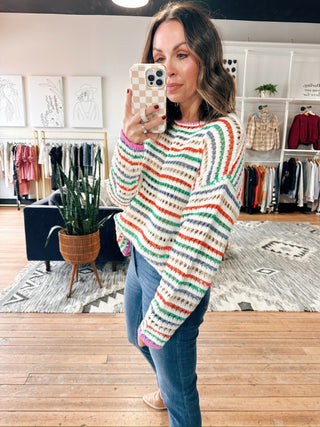 Brisa Striped Crochet Sweater-Sweaters-VerClare Boutique