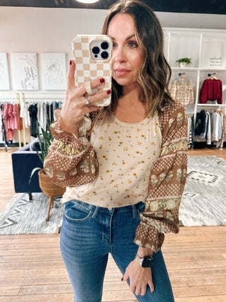 Cleo Floral Rib Knit Top-Tops Casual-VerClare Boutique