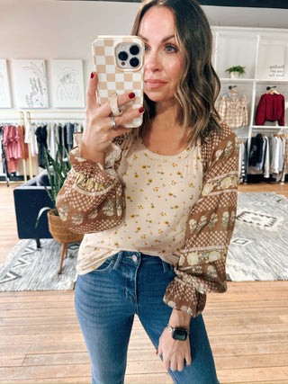 Cleo Floral Rib Knit Top-Tops Casual-VerClare Boutique