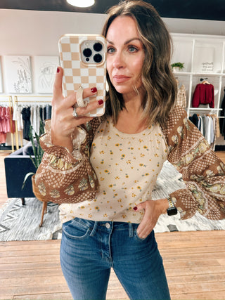 Cleo Floral Rib Knit Top-Tops Casual-VerClare Boutique