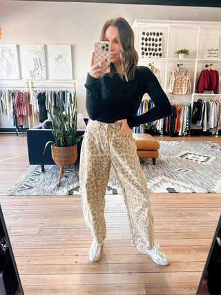 Jade Leopard Barrel Pants-Bottoms-VerClare Boutique