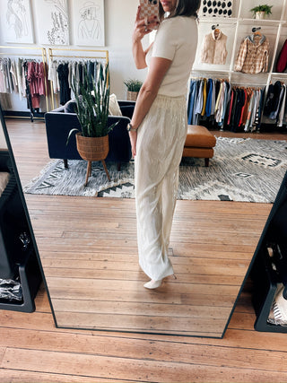 Galira Metallic Pleated Relaxed Pants - Cream-Bottoms-VerClare Boutique