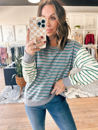 Camila Striped French Terry Sweatshirt-Tops Basic Print-VerClare Boutique
