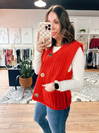 Red Chunky Sweater Vest-SweatersWomen's Chunky Knit Sweater Vest | VerClare Boutique-Ivy Sleeveless Chunky Sweater Vest: Sleeveless. Sizes: S,M,L. Color: Olive. Fabric: Polyester. Free Shipping on $100+ orders with VerClare Boutique, Chenoa, IL. -VerClare Boutique