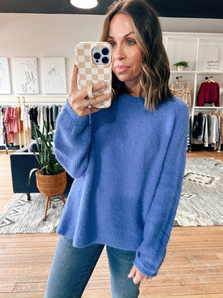 Giana Round Neck Sweater-SweatersWomen's Sweater | VerClare Boutique-Giana Round Neck Sweater: Sizes: S - L. Color: Diva Blue, Grey. Fabric: 50% Polyester 40% Nylon 10% Wool. Free Shipping on $100+ orders with VerClare Boutique. -VerClare Boutique