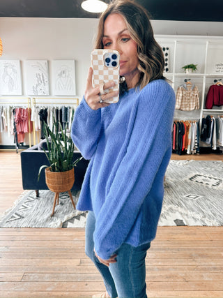 Giana Round Neck Sweater-SweatersWomen's Sweater | VerClare Boutique-Giana Round Neck Sweater: Sizes: S - L. Color: Diva Blue, Grey. Fabric: 50% Polyester 40% Nylon 10% Wool. Free Shipping on $100+ orders with VerClare Boutique. -VerClare Boutique