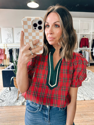 Merry Plaid Top-Tops Casual-VerClare Boutique