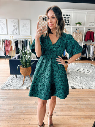 Vayla Floral Jacquard Dress-Dresses & RompersWomen's Dress | VerClare Boutique-Vayla Floral Jacquard Dress: Sizes: S - L. Color: Sea Green. Fabric: 100% Polyester. Free Shipping on $100+ orders with VerClare Boutique in Chenoa, IL. -VerClare Boutique