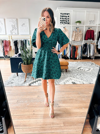 Vayla Floral Jacquard Dress-Dresses & RompersWomen's Dress | VerClare Boutique-Vayla Floral Jacquard Dress: Sizes: S - L. Color: Sea Green. Fabric: 100% Polyester. Free Shipping on $100+ orders with VerClare Boutique in Chenoa, IL. -VerClare Boutique