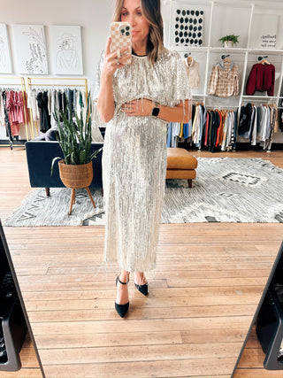 Maeli Sequin Fringe Skirt-Bottoms-VerClare Boutique