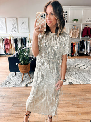 Maeli Sequin Fringe Skirt-Bottoms-VerClare Boutique