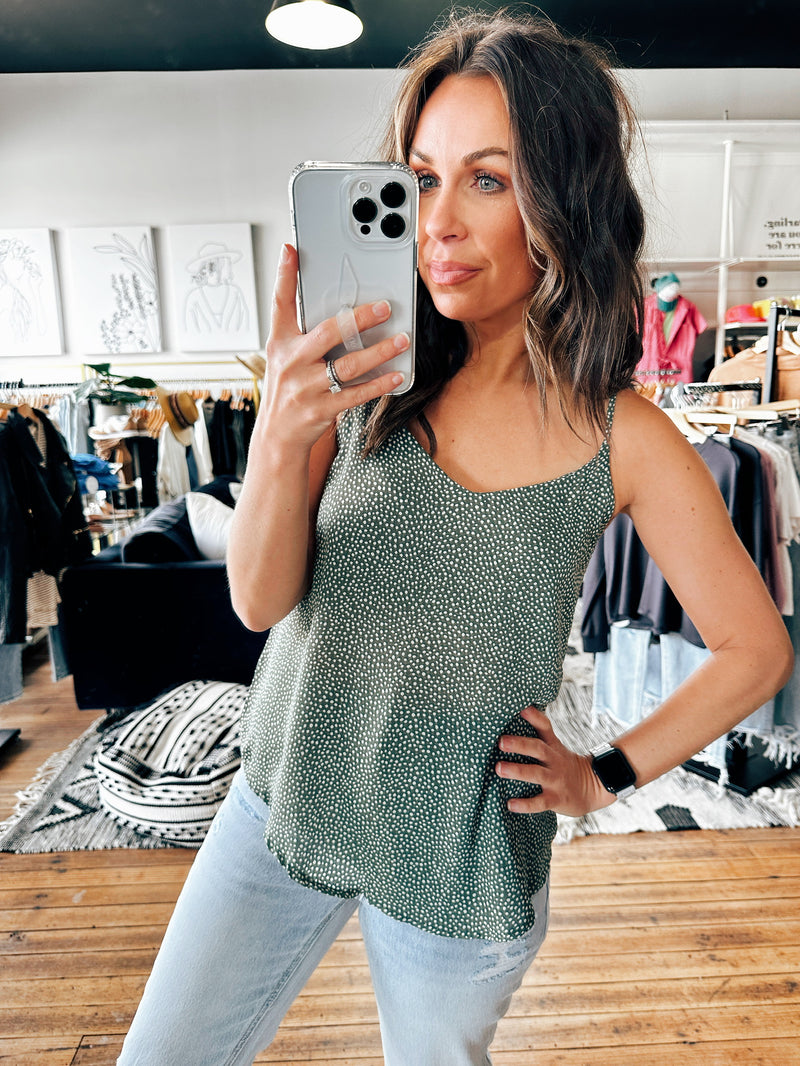 Olive View. Dotted V-Neck Woven Top-2 Colors-Tops basic print-VerClare Boutique