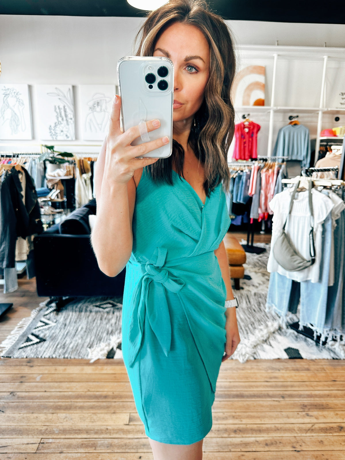 Emerald Side View. Jana Fitted Mini Dress-2 Colors-Dresses & Rompers-VerClare Boutique