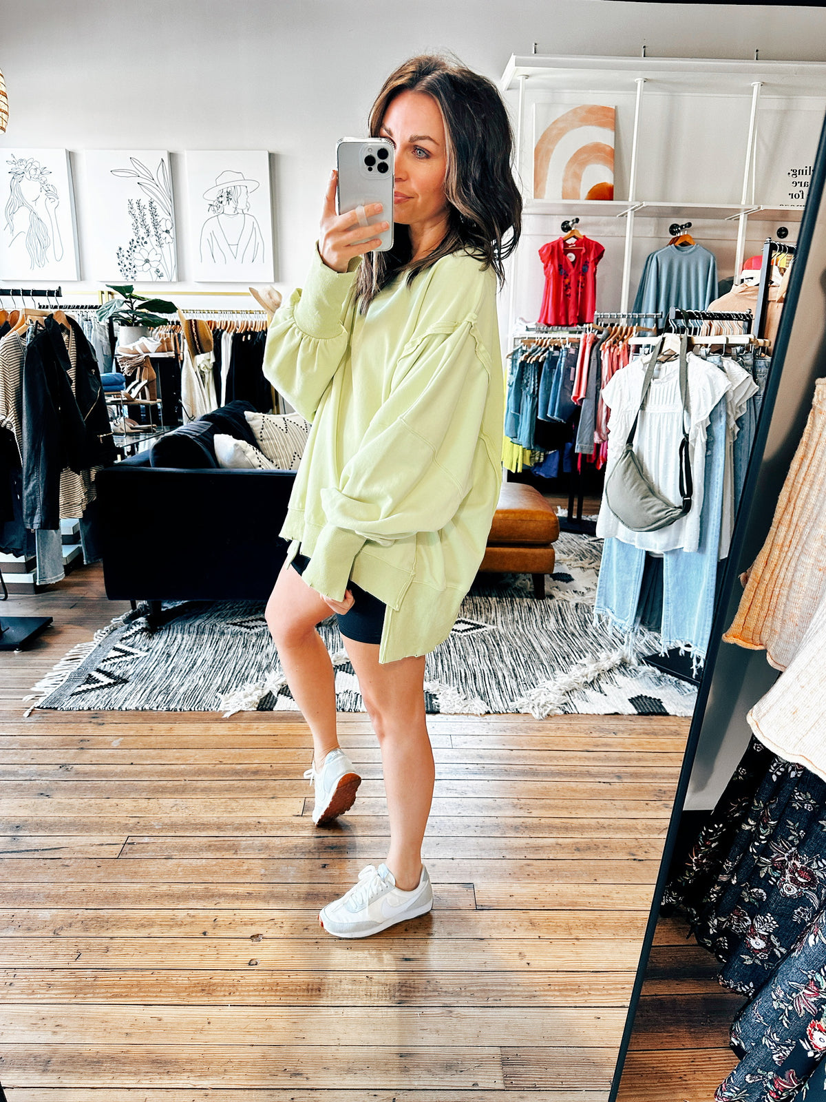 Side View. Diane Terry Knit Celery Sweatshirt-Jackets & Kimonos-VerClare Boutique
