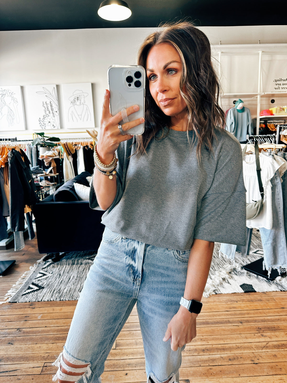 Heather Grey Front View. Oversized T-Shirt Bodysuit-2 Colors-Tops basic solid-VerClare Boutique