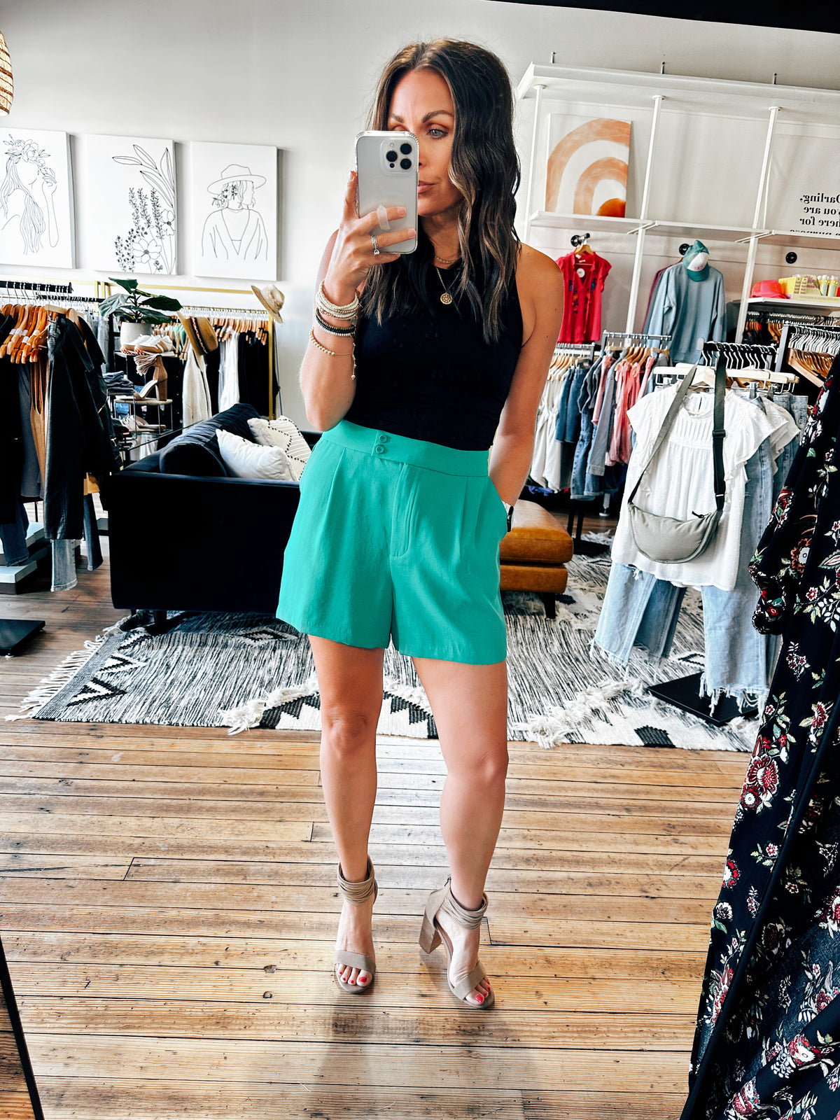 Kelly Green Dress Shorts-bottoms-VerClare Boutique
