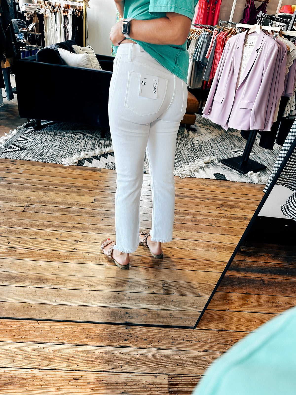 Back View. Optic White Melissa Mid Rise Jeans-bottoms-VerClare Boutique