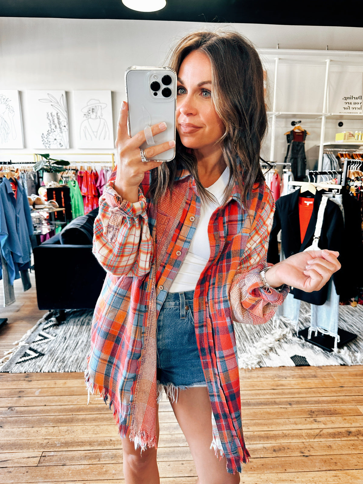 Front View. Front View. Red Plaid Patchwork Buttondown-Tops casual-VerClare Boutique