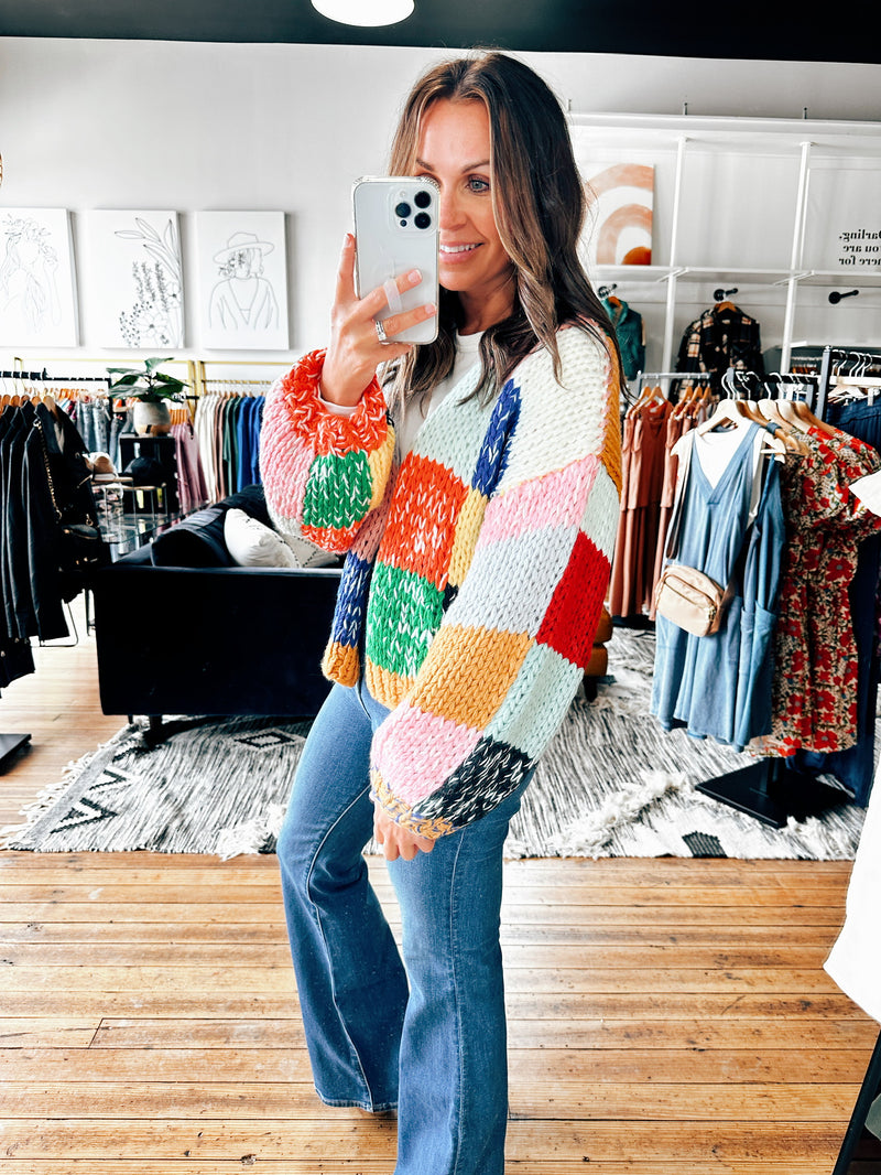 Mindy Rainbow Loose Knit Cardigan-sweater-VerClare Boutique