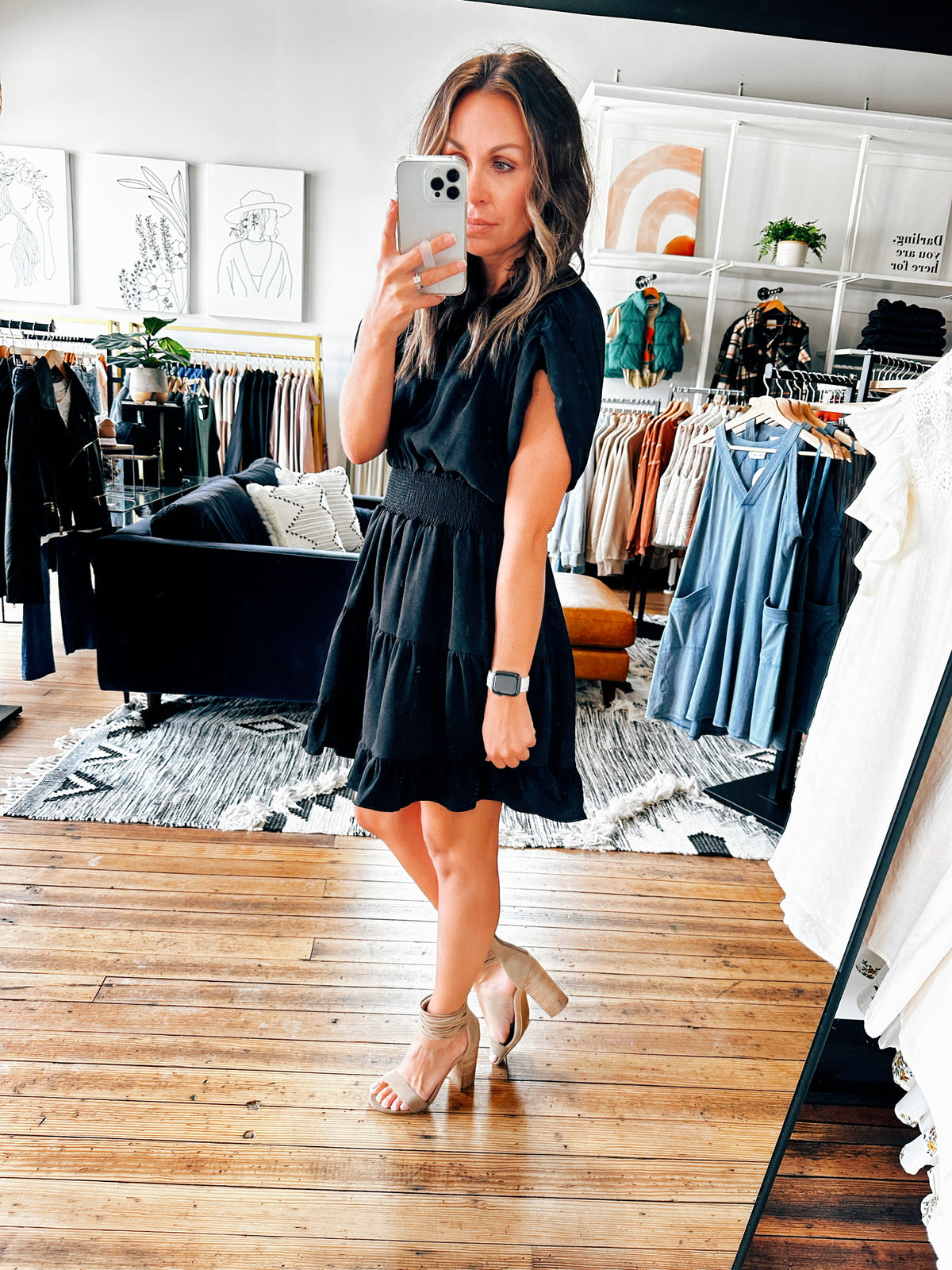Side View. Randi Black Ruffled Dress-Dresses & Rompers-VerClare Boutique