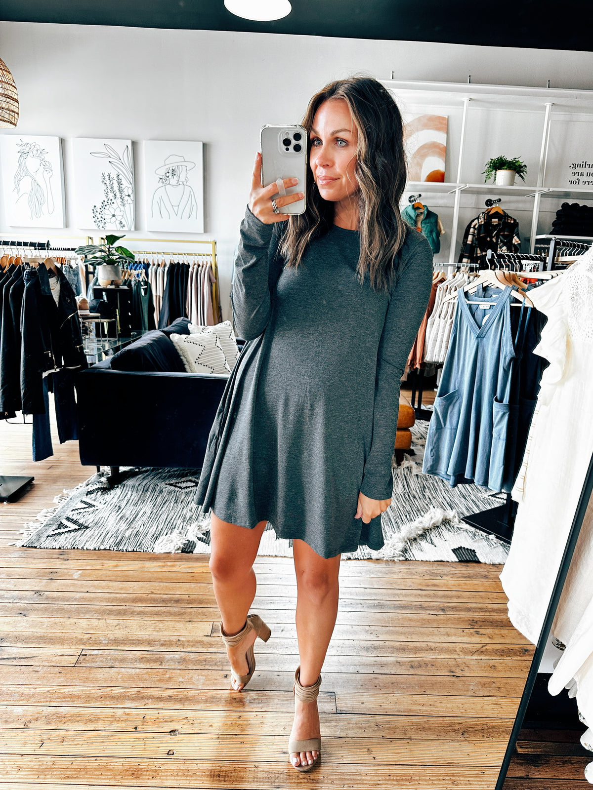 Charcoal View. Maleena Flowy Dress-5 Colors-Dresses & Rompers-VerClare Boutique