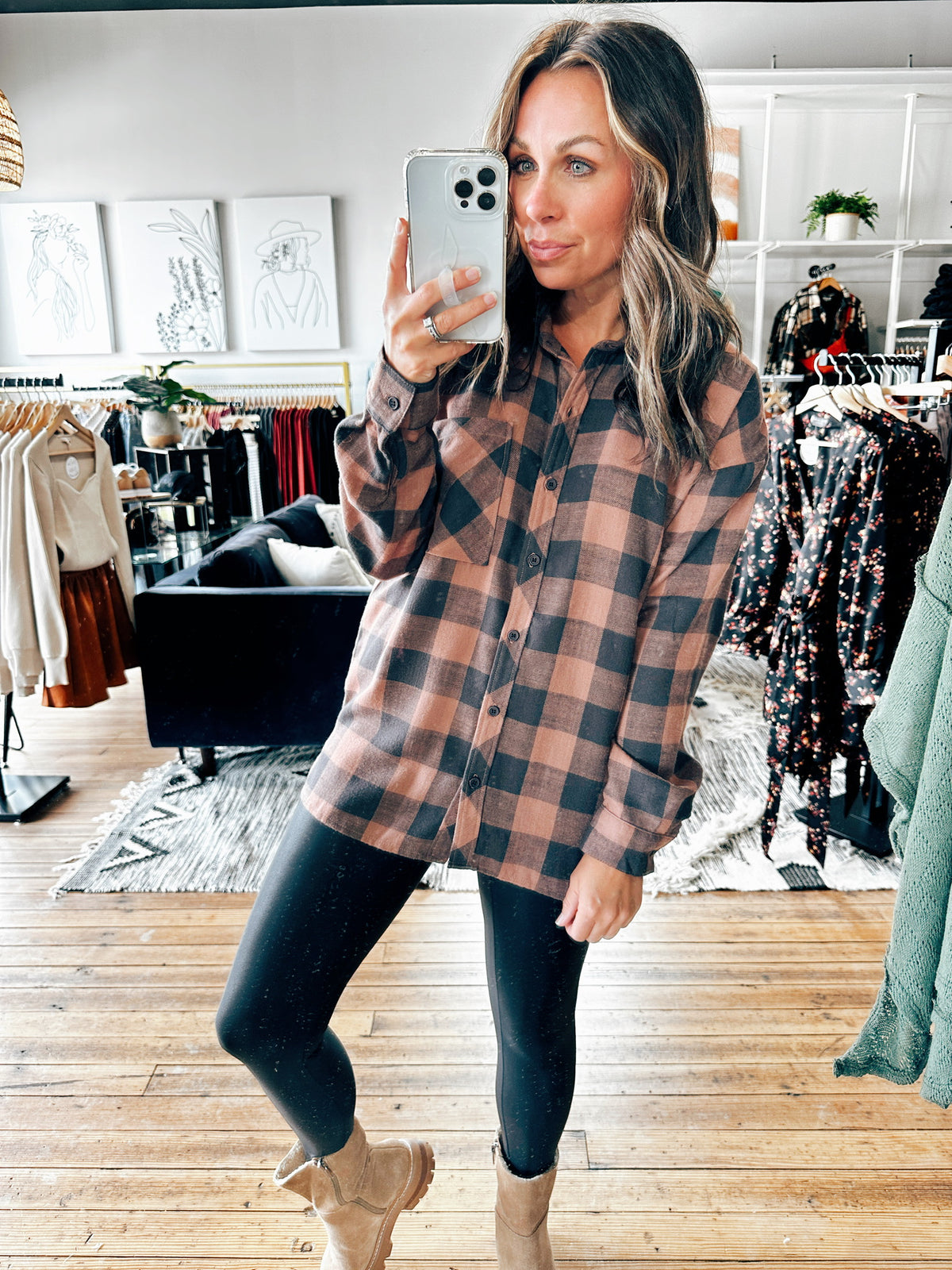 Gingham Boyfriend Flannel Shirt-3 Colors-Tops casual-VerClare Boutique