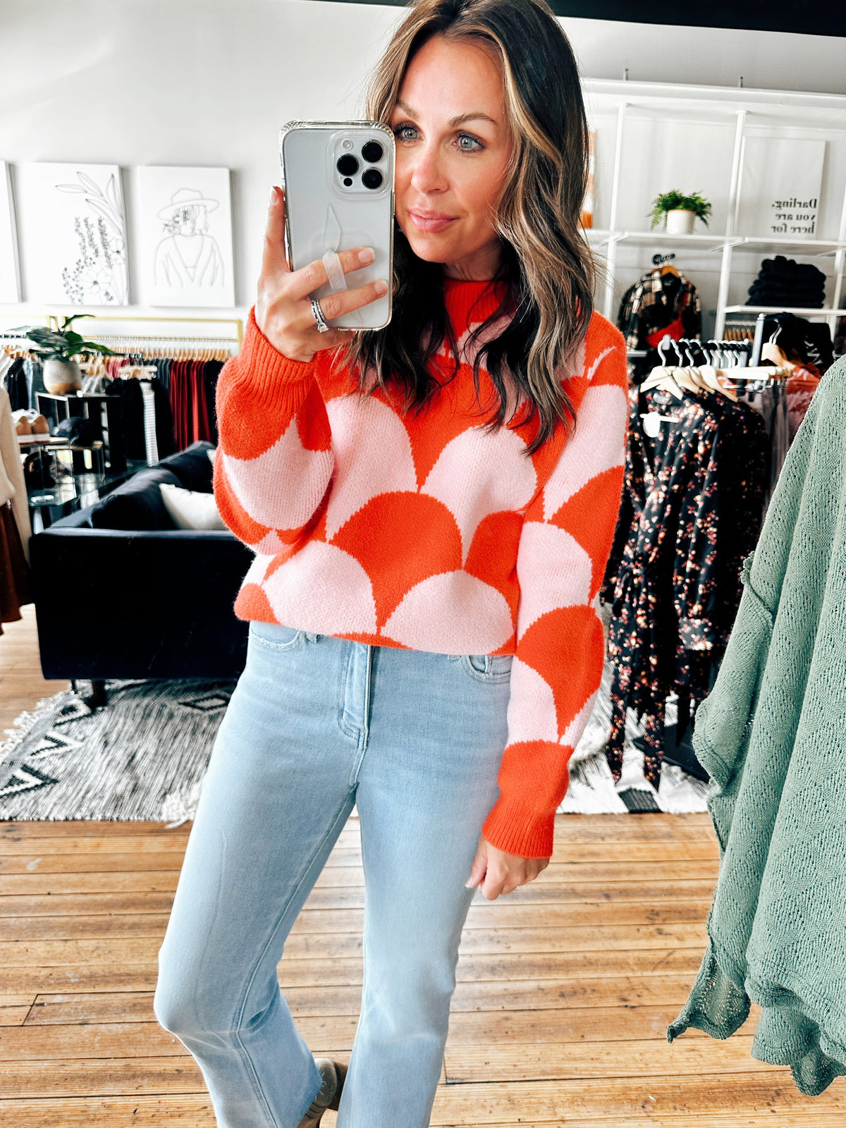 Orange and Pink Scallop Pullover-sweater-VerClare Boutique
