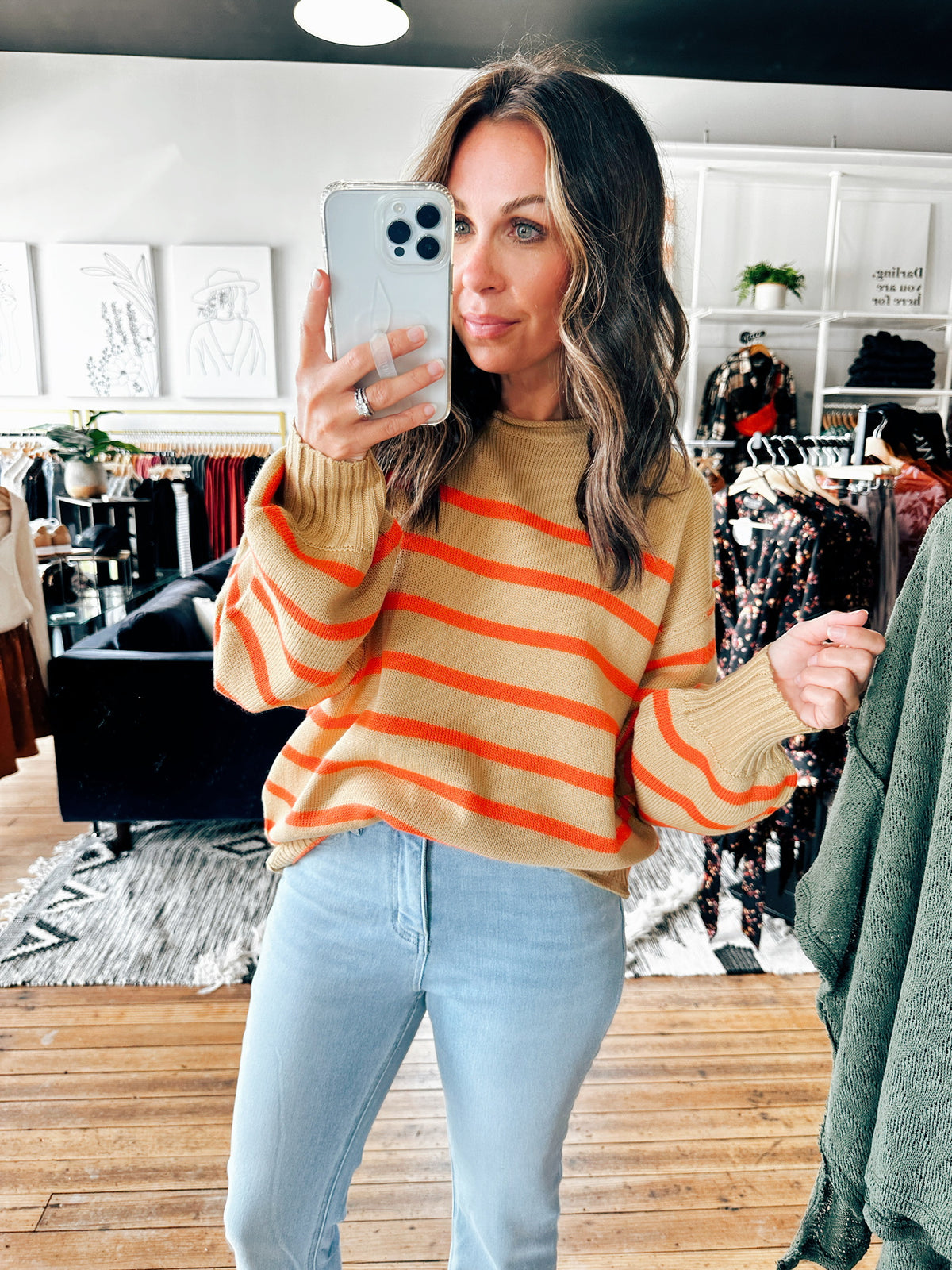 taupe Coral View. Leslie Striped Sweater-2 Colors-sweater-VerClare Boutique