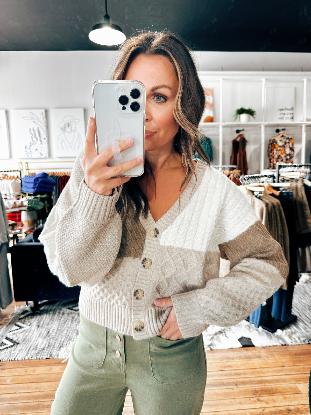 Toni Taupe Colorblock Cardigan-sweater-VerClare Boutique