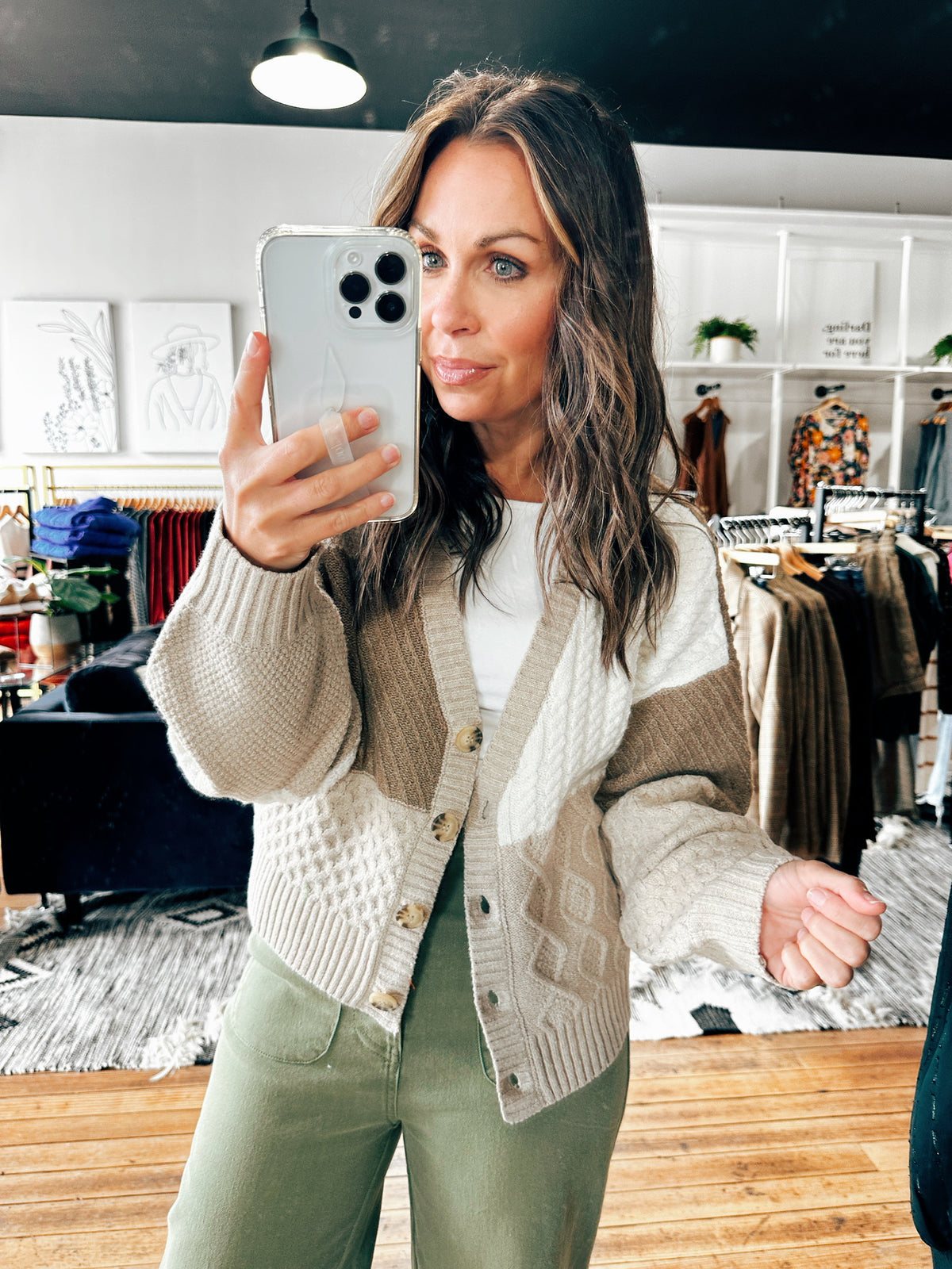 Toni Taupe Colorblock Cardigan-sweater-VerClare Boutique