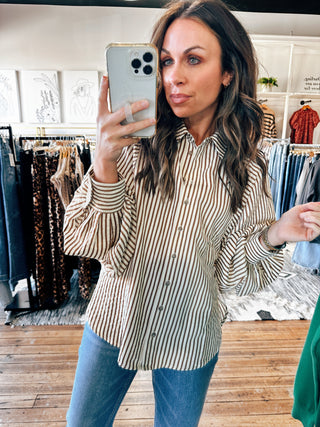 Brown Balloon Sleeve Shirt-VerClare Boutique