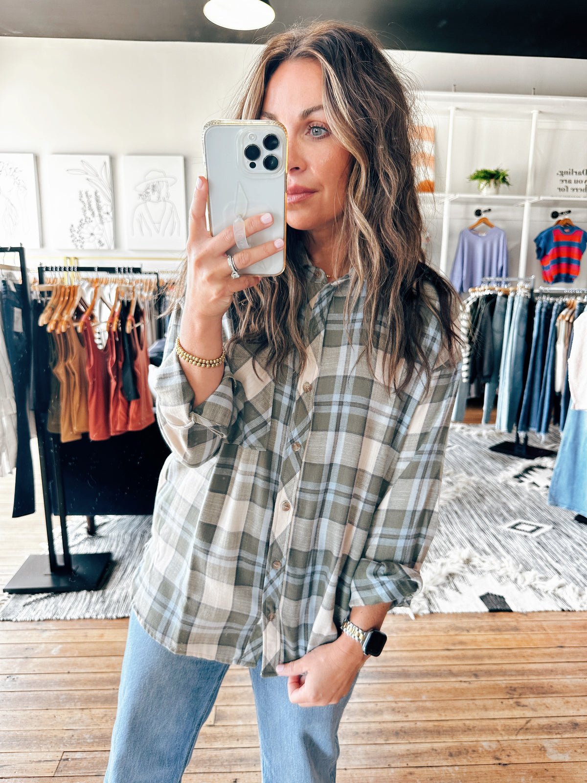 Spruce Oversized Flannel-Tops Casual-VerClare Boutique