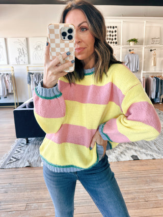 Darcy Spring Sunrise Sweater - Pink-SweatersDarcy Spring Sunrise Sweater – Pink | VerClare Boutique | Chenoa, IL-Shop the Darcy Spring Sunrise Sweater in pink at VerClare Boutique. A soft, cheerful knit with bright spring vibes, perfect for everyday layering and easy styling.-VerClare Boutique