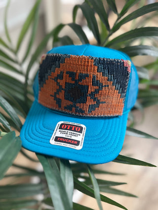 Orijinal Designs Trucker Cap-Teal with Rust & Navy-AccessoriesOrijinal Designs Trucker Cap-Black | VerClare Boutique | Chenoa, IL-Trucker Hat. Wear with care! Structured Bill. Final sale. Free US shipping on all eligible orders. Shop Pay Accepted. Located in Chenoa, Illinois.-VerClare Boutique