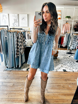 Denim View. Ginny Pleated Romper-2 Colors-Dresses & Rompers-VerClare Boutique