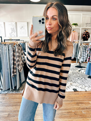 Camel View. Ashlee Striped Sweater-2 Colors-Sweaters-VerClare Boutique