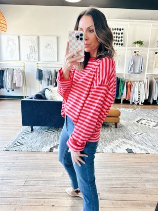 Maris Striped Long Sleeve Top - Hibiscus/Cherry