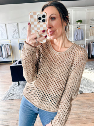 Cala Shimmer Crochet Sweater - Campfire-SweatersZ-Supply Cala Shimmer Crochet Sweater-Campfire | VerClare Boutique | Chenoa, IL-Shop the Z-Supply Cala Shimmer Crochet Sweater-Campfire. Available now at VerClare Boutique! | VerClare Boutique | Chenoa, IL-VerClare Boutique